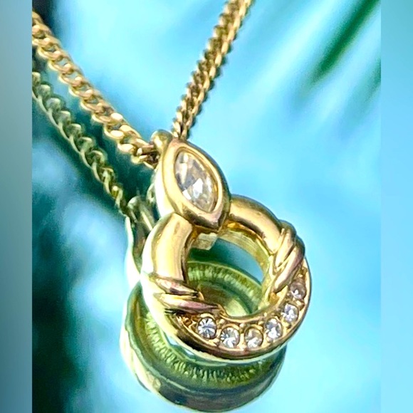 Christian Dior EUC Gold tone Necklace Pendant has ALLCrystals 16”+2”ext Germany - Picture 1 of 11